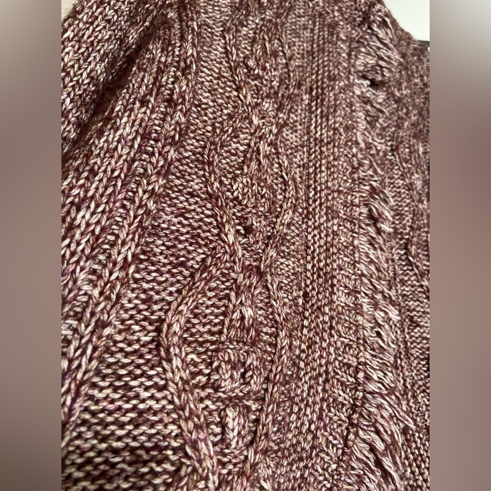 Tribal~Fringed~Cable Knit~Burgundy/Cream~Variegated~Sweater~Cardigan~Size TG/XL - Picture 9 of 16